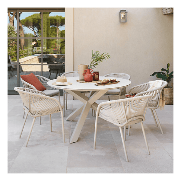 Alpha 55 Table Oryon ronde 6 places aluminium en verre argile