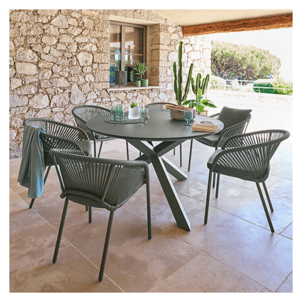 Alpha 55 Table Oryon ronde 6 places en aluminium et verre