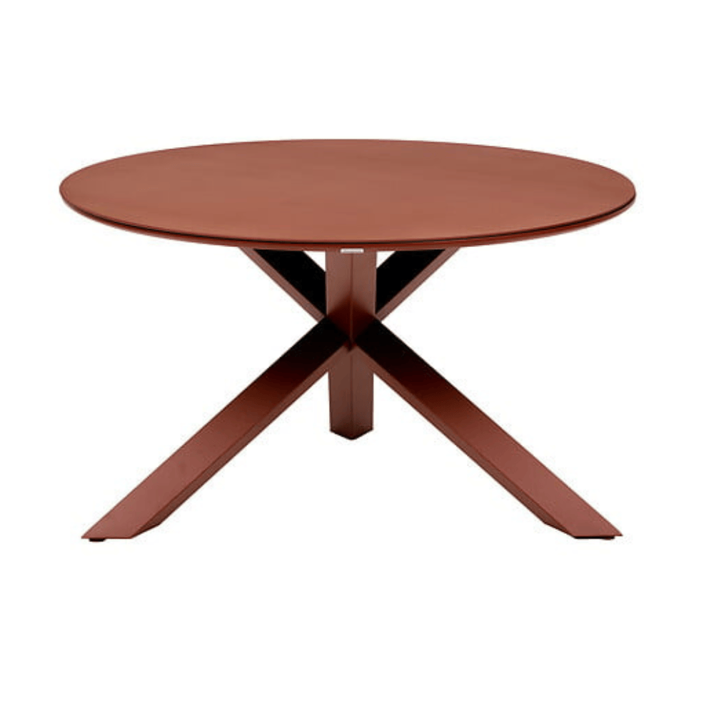 Alpha 55 Table Oryon ronde 6 places en aluminium et verre acajou