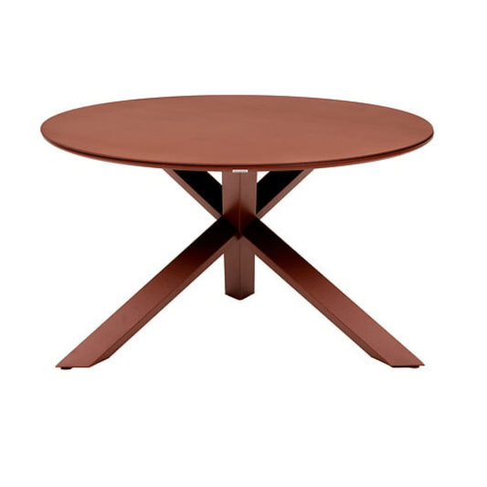 Alpha 55 Table Oryon ronde 6 places en aluminium et verre acajou
