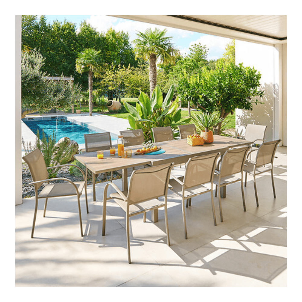 Alpha 55 Table Piazza extensible 10 places en verre truffe