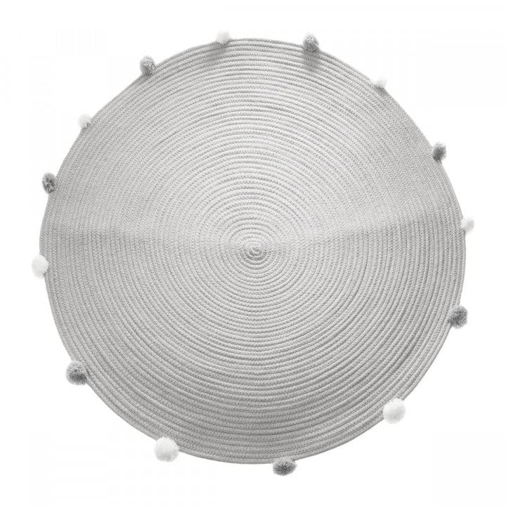 Tapis rond Pompons Gris D. 90 cm