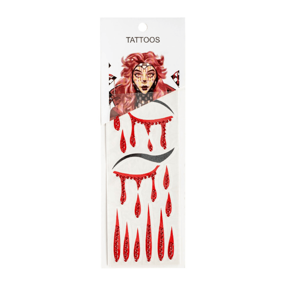 Alpha 55 tatoo Tatouages Strass Larmes de Sang Rouge Halloween