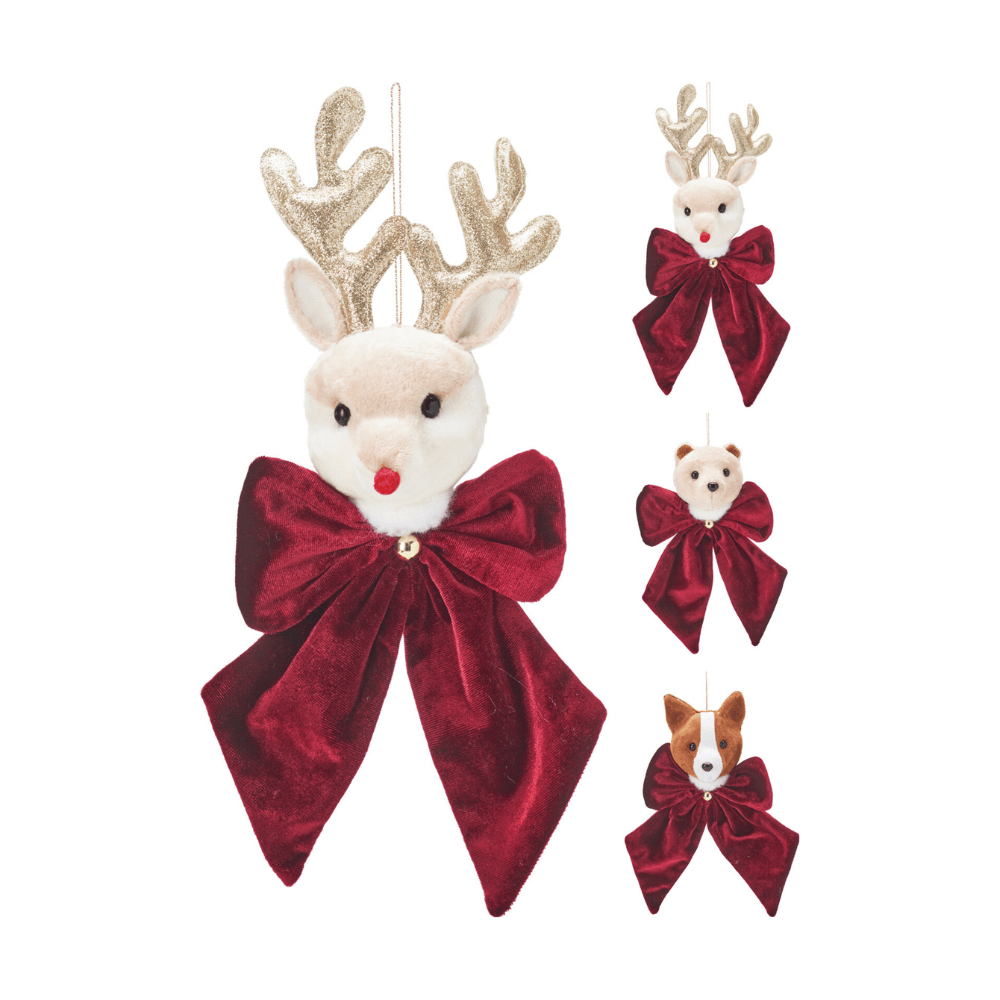 Alpha 55 Têtes Cerf, Ours & Chien avec Nœud – Déco Noël