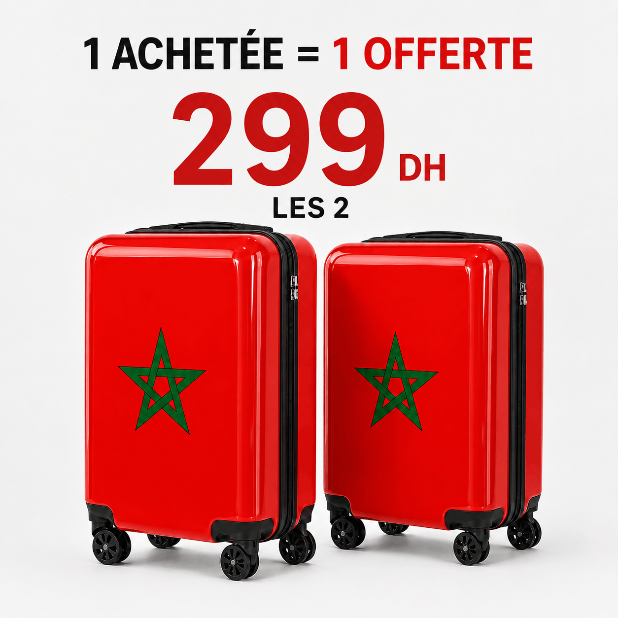 Alpha 55 Valise cabine Rouge Valise Cabine 55 cm Rigide ABS 4 Roues - Lot de 2 - Rouge