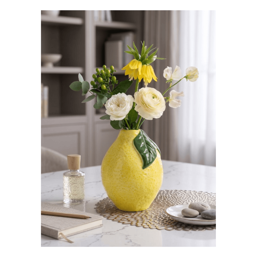 Alpha 55 Vase citron en céramique décoratif jaune