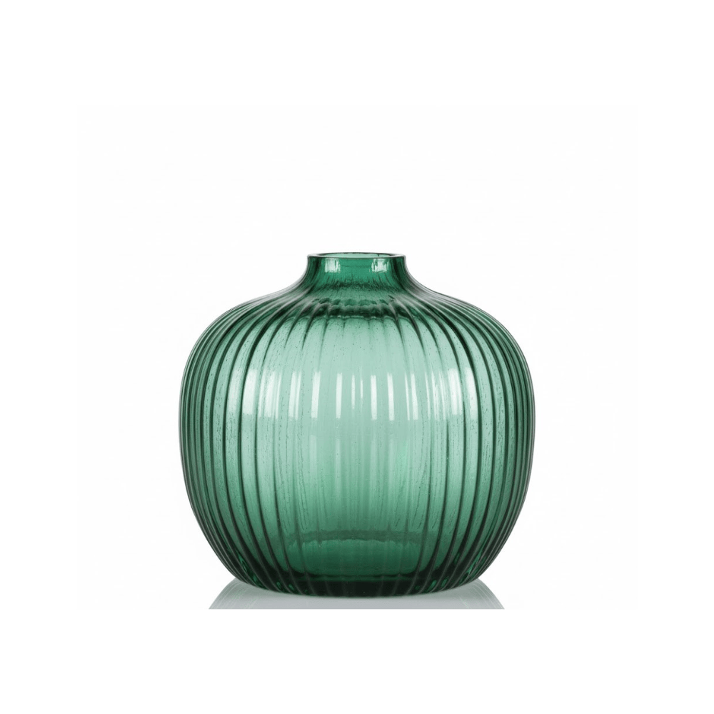 Alpha 55 Vase Citrouille Côtelé en Verre Vert – Déco Élégante