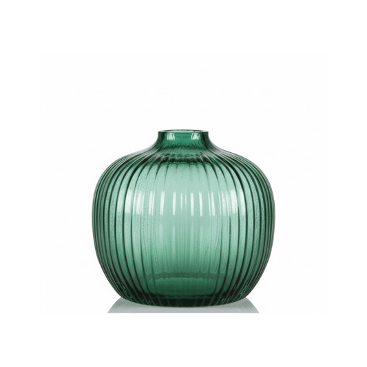 Alpha 55 Vase Citrouille Côtelé en Verre Vert – Déco Élégante