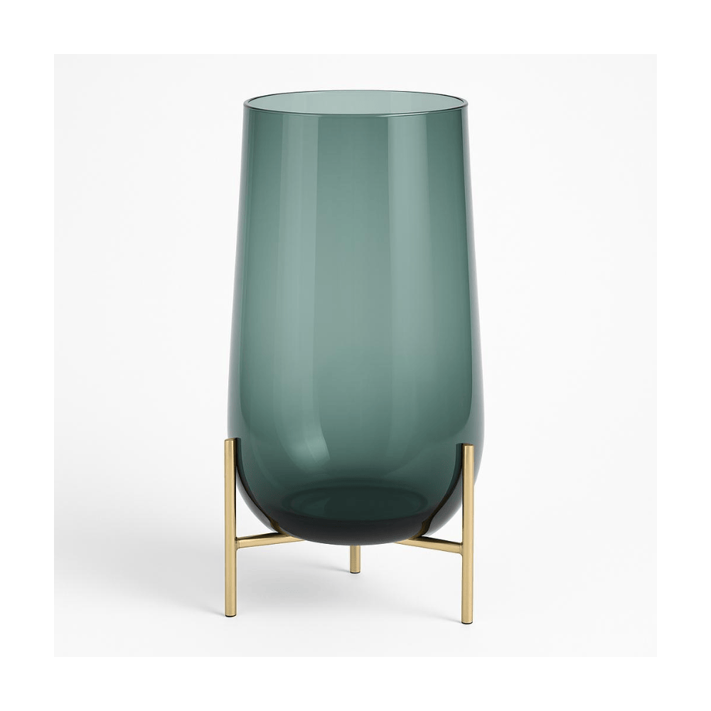 Alpha 55 Vase Cylindrique Allongé Vert avec Support Doré