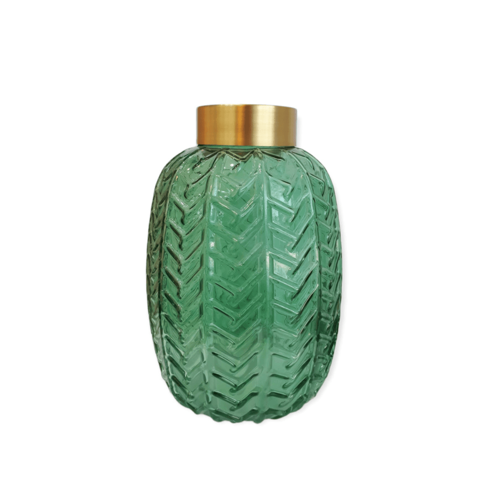 Alpha 55 Vase Cylindrique en Verre Motif Chevron Vert – Chic
