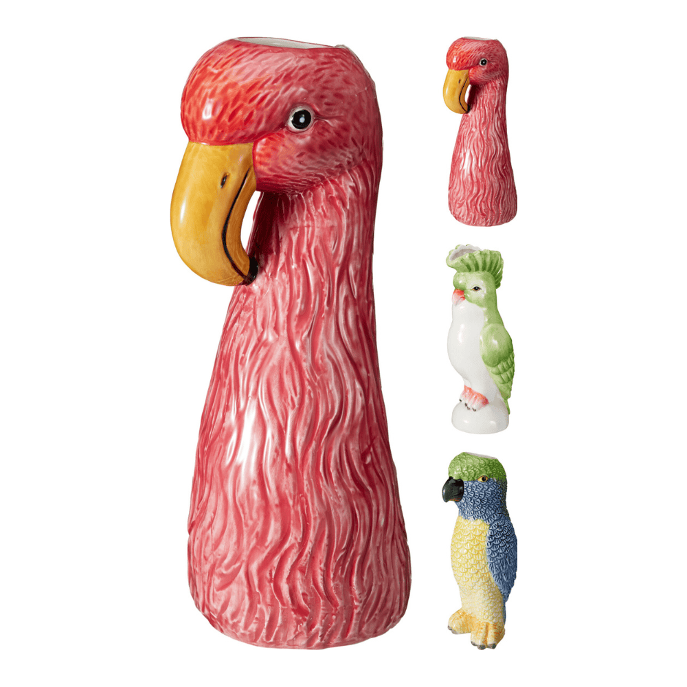 Alpha 55 Vase dolomite oiseaux flamant perroquet
