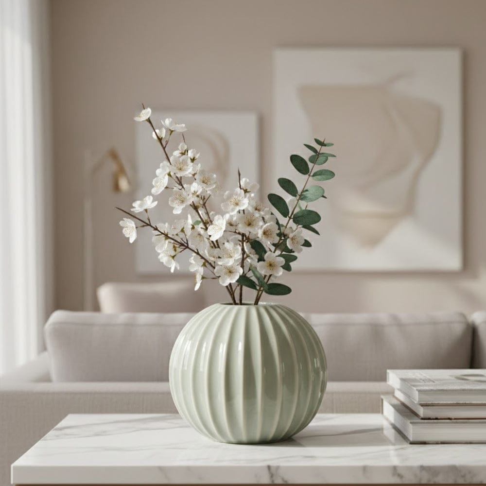 Alpha 55 Vase en céramique strié boule décoratif élégant