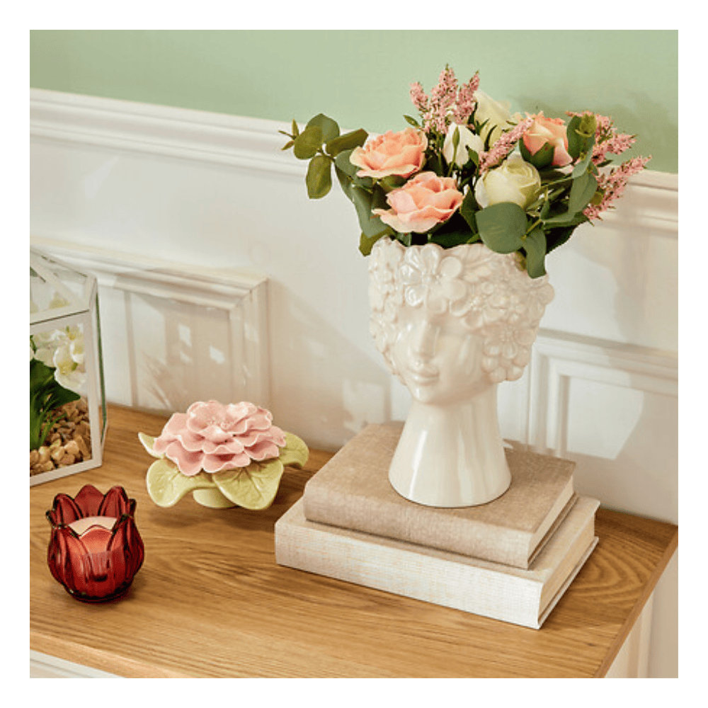 Alpha 55 Vase en céramique visage fleur rose décoratif