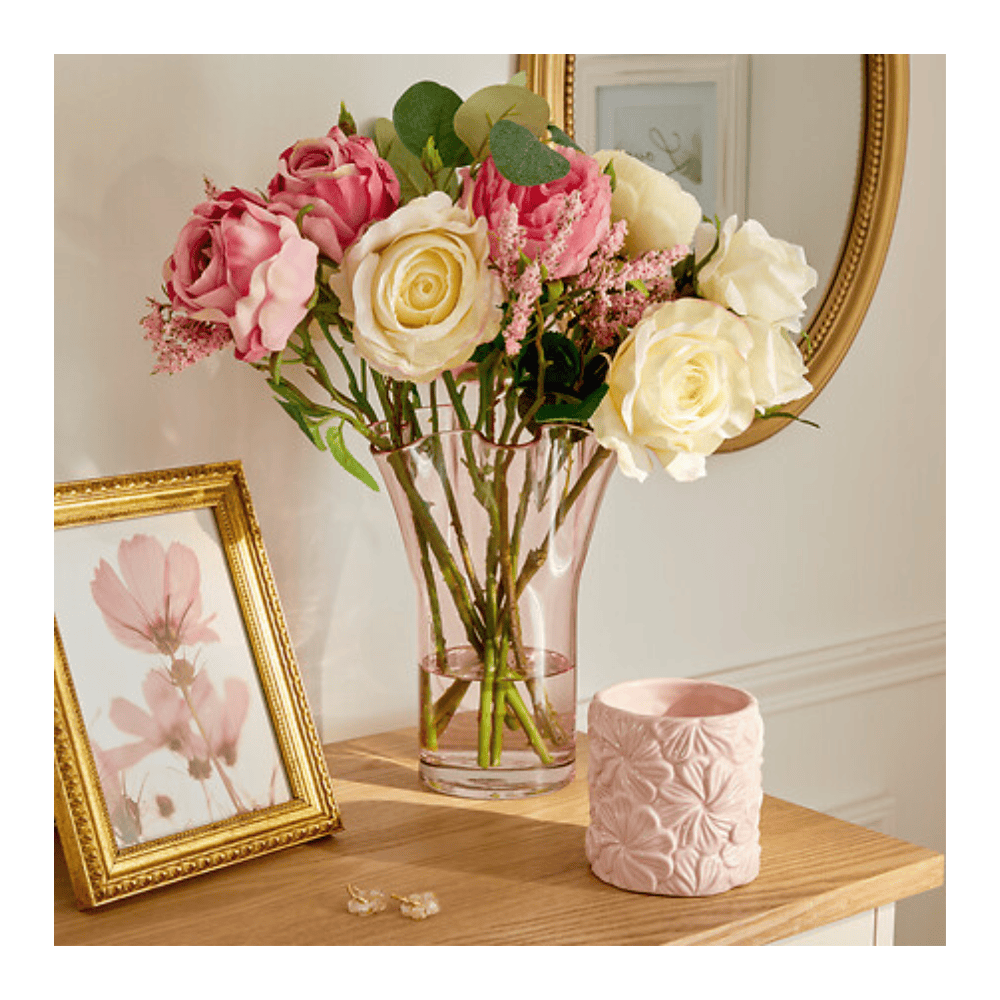 Alpha 55 Vase en verre festonné fleur rose élégant