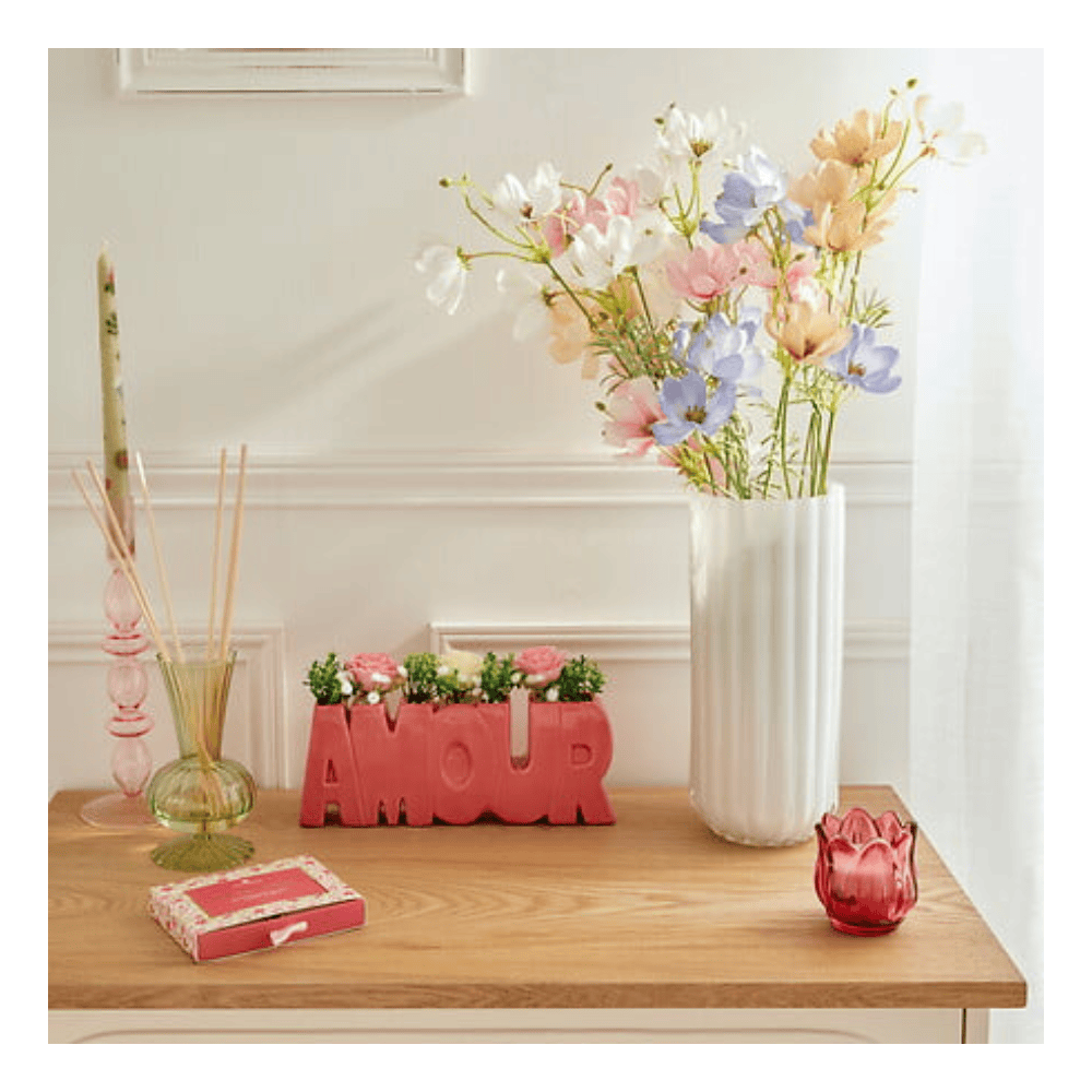 Alpha 55 Vase Fleur de Rose 28 cm en Verre Strié Blanc