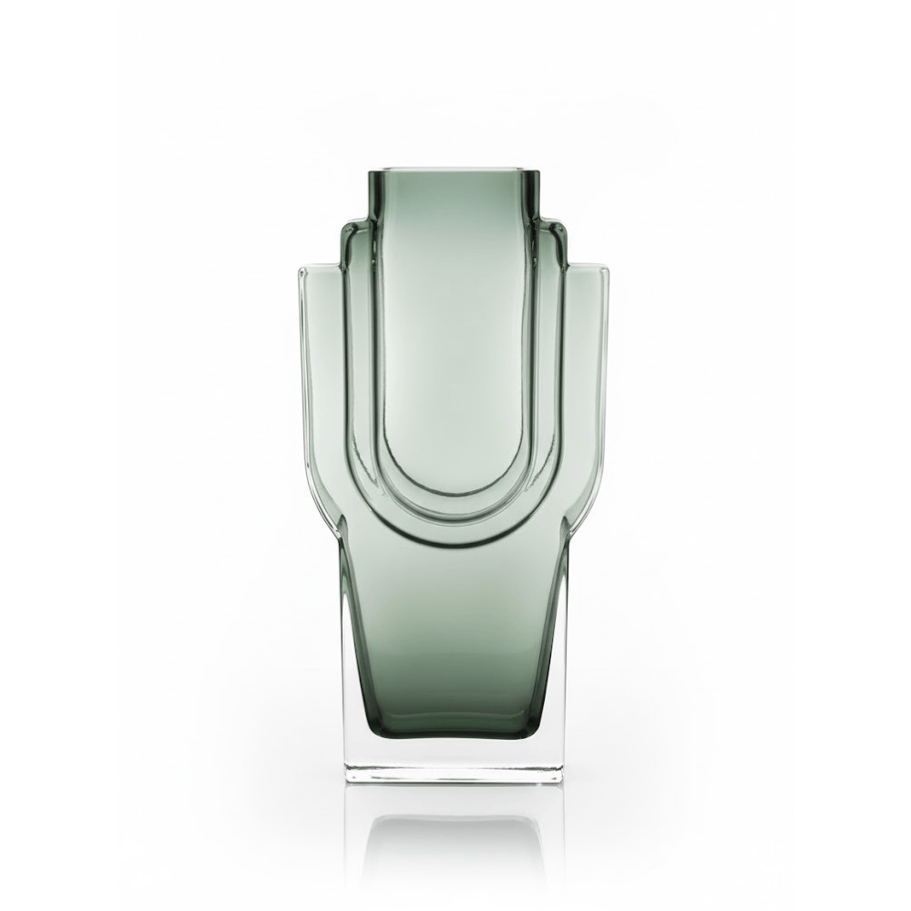 Alpha 55 Vase Géométrique Art Déco Verre Vert Fumé – Chic