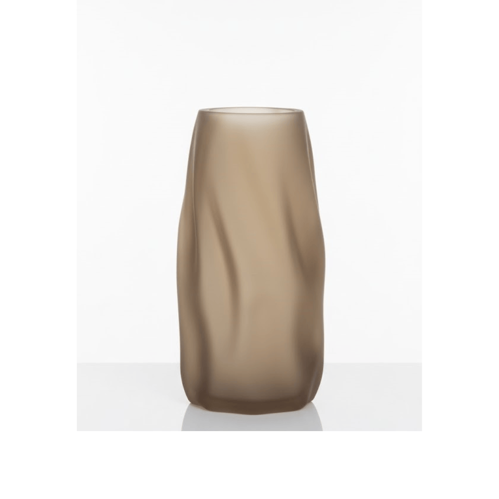 Alpha 55 Vase Organique Ondulé en Verre Taupe – Élégance Moderne