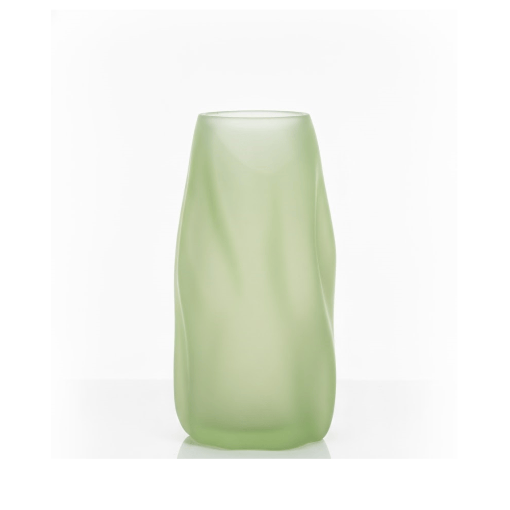 Alpha 55 Vase Organique Ondulé en Verre Vert Gris – Moderne & Chic