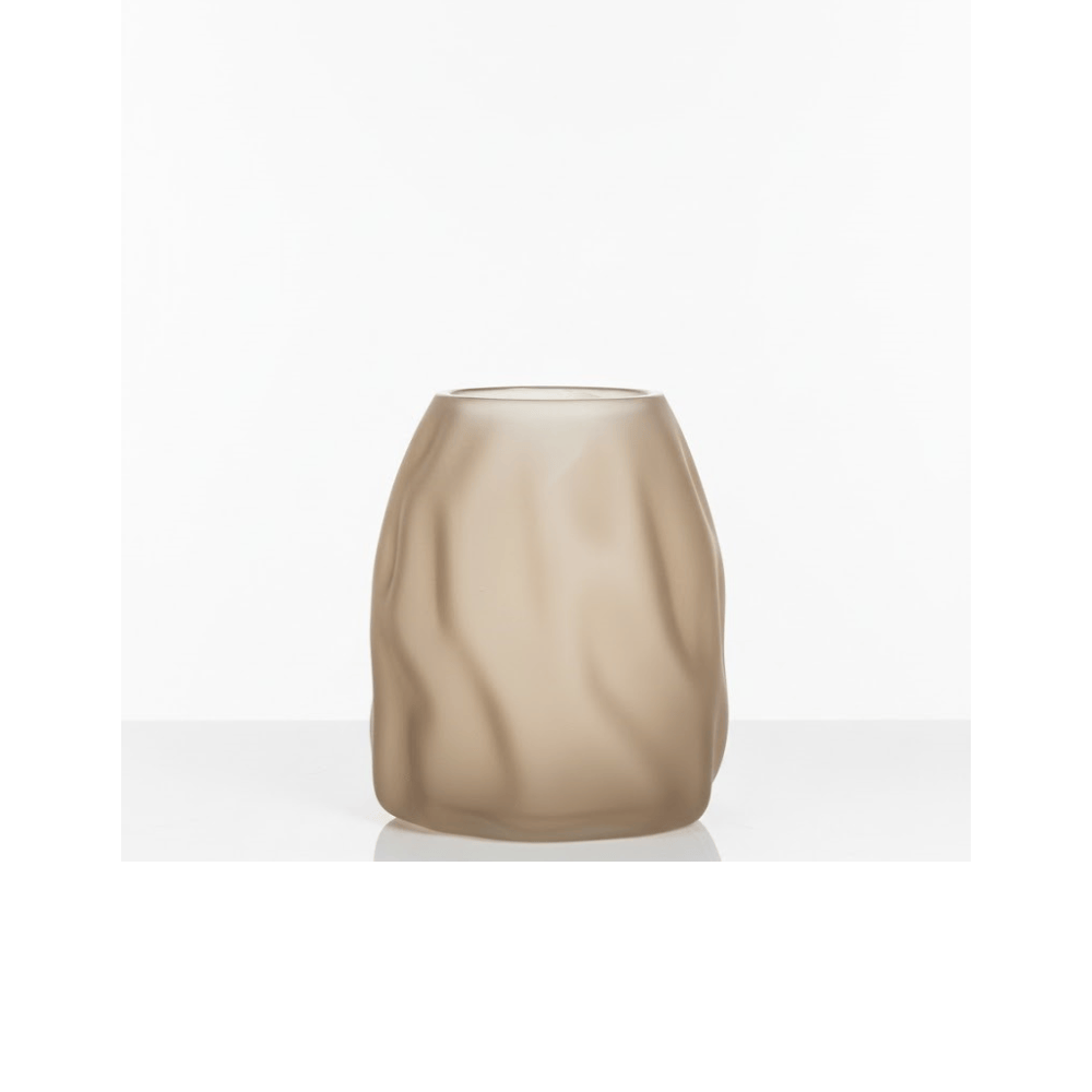 Alpha 55 Vase Organique Ondulé Verre Taupe – Déco Élégante