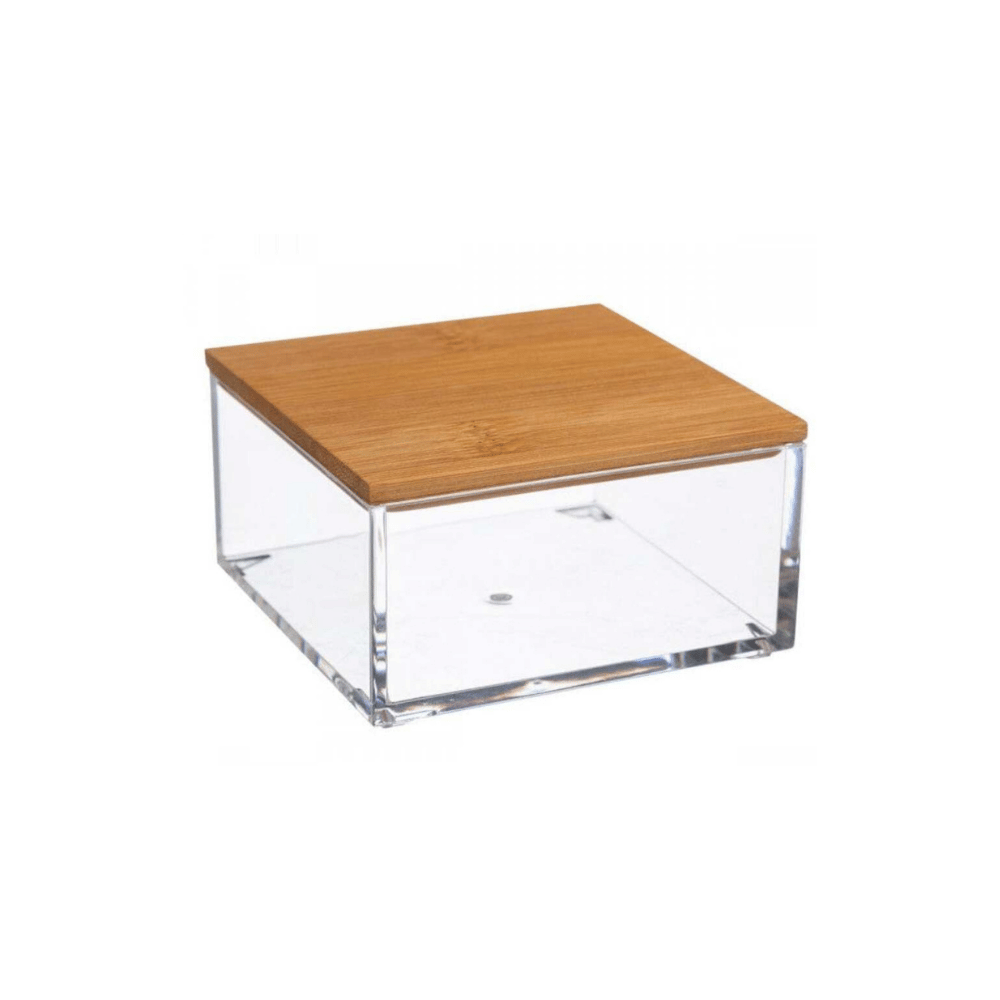 Alpha55 Boite de rangement carré avec couvercle en bambou
