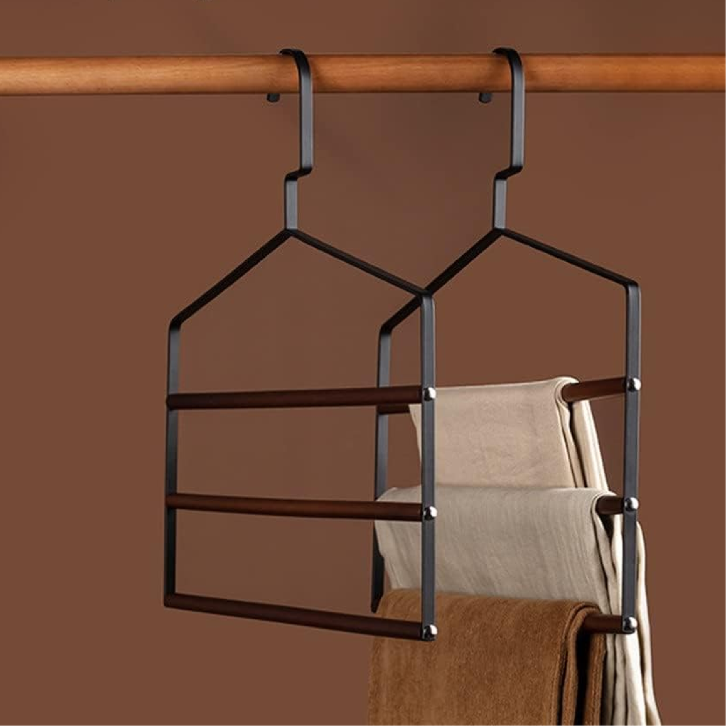 Alpha55 Cintre en métal & bois pour 3 pantalons – Gain de place