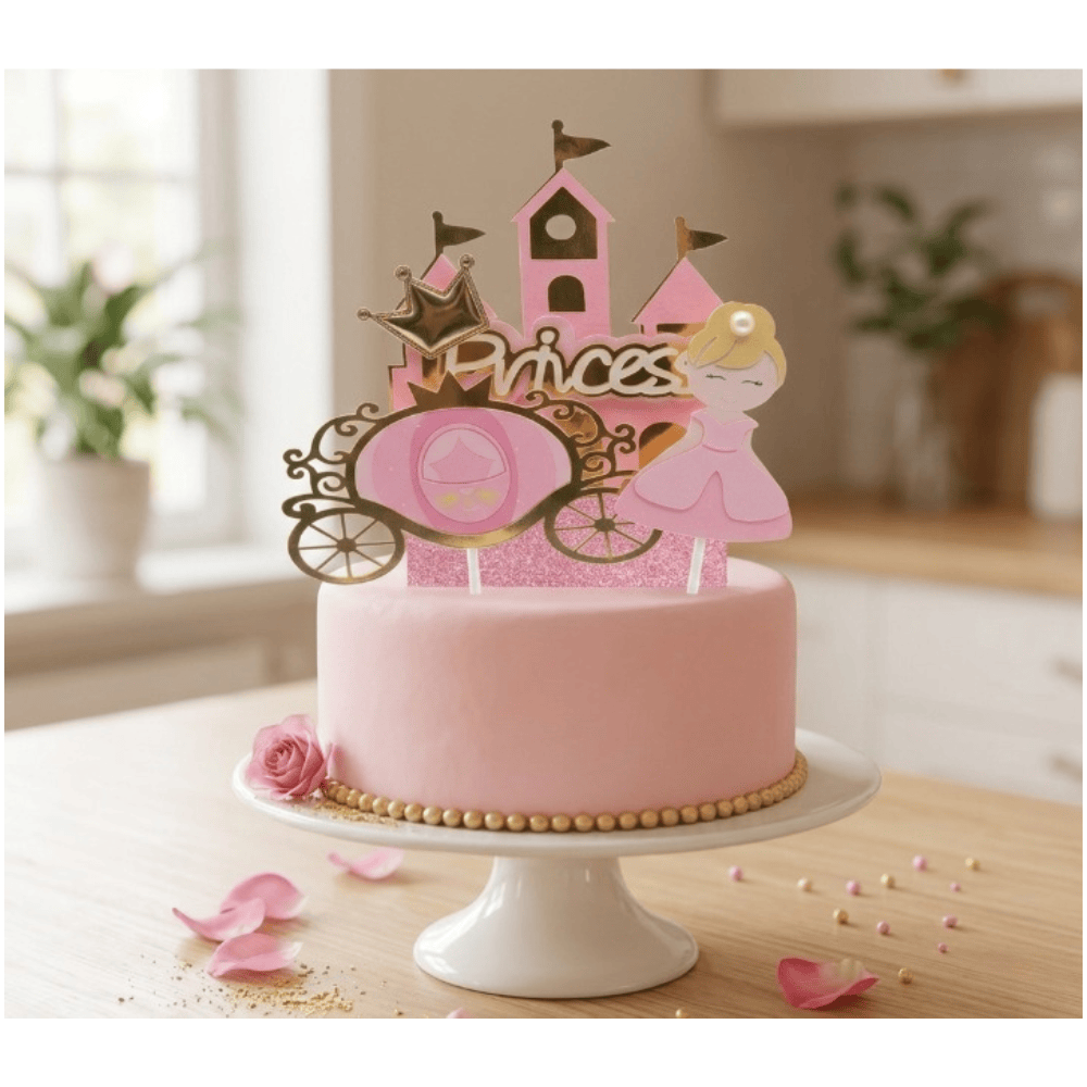 Alpha55 Décoration gâteau 4 pièces princesse rose