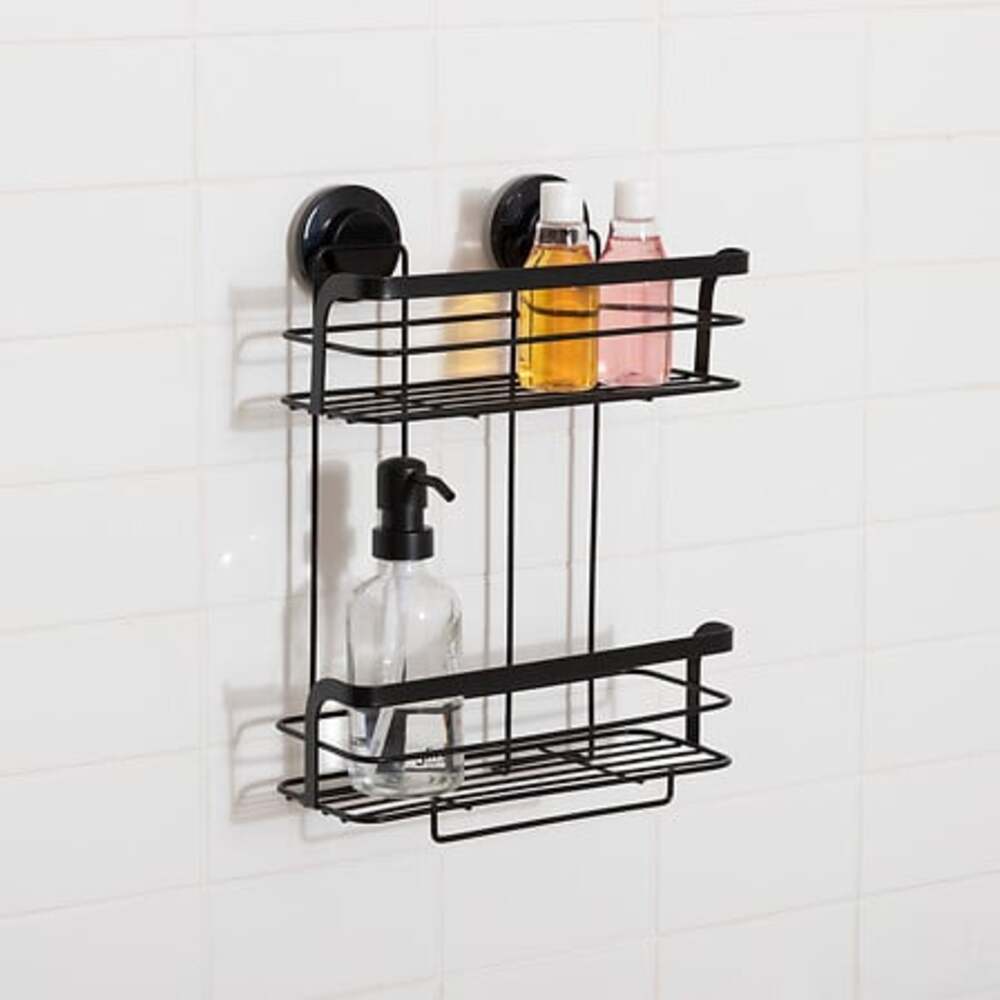 Alpha55 Étagère Venterra 2 niveaux à ventouses en métal noir