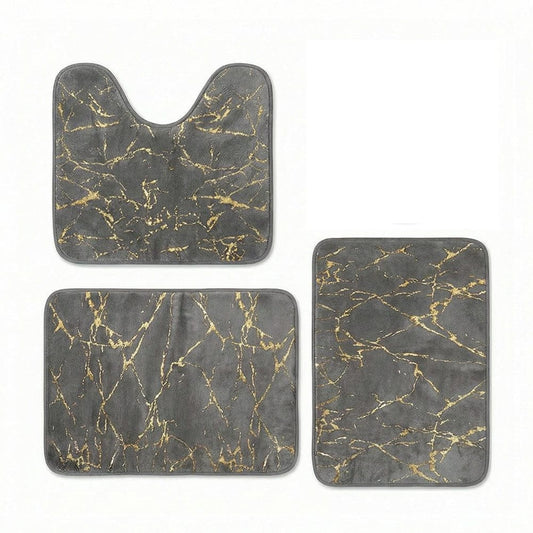 alpha55 Gris Set de 3 tapis de salle de bain effet marbre