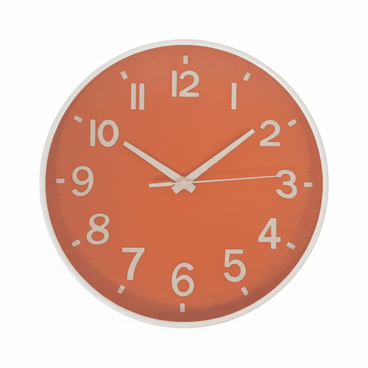 Alpha55 Horloge Murale 3457B Blanc – Fond Orange Moderne