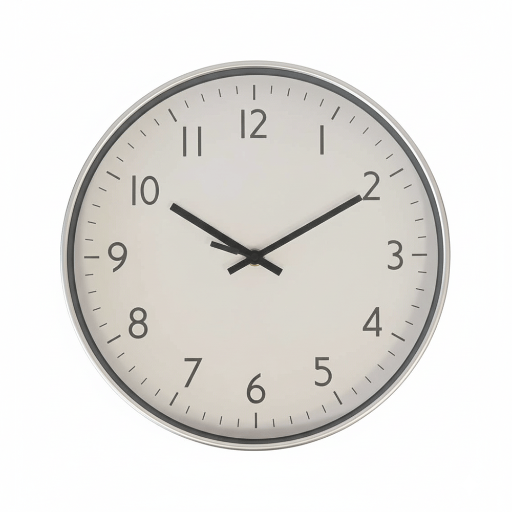 Alpha55 Horloge murale argent fond blanc – Design élégant