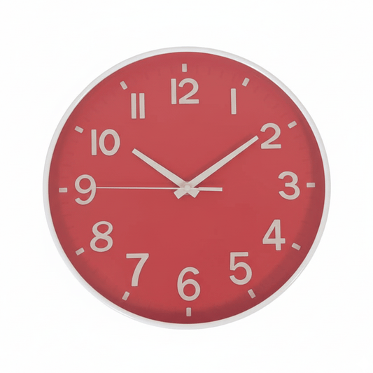Alpha55 Horloge murale blanche fond rouge – Style moderne