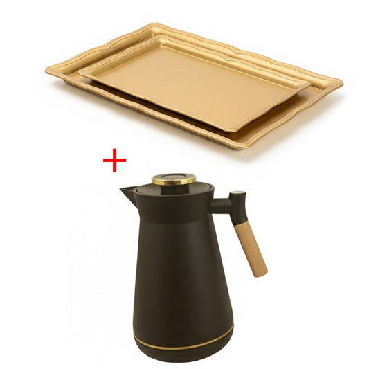 Alpha55 Pack 2 Plateaux Unis + Thermos 1L Poignée en Bois