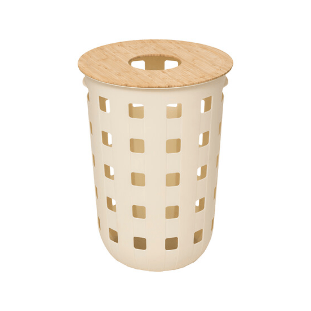 Alpha55 Panier à Linge avec Couvercle en Bois 60 × 43 cm