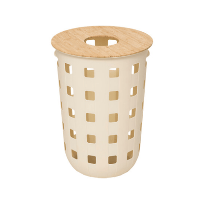 Alpha55 Panier à Linge avec Couvercle en Bois 60 × 43 cm