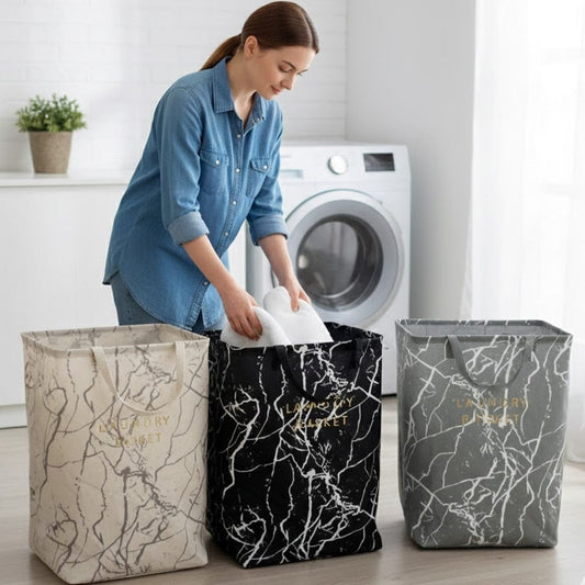 Alpha55 Panier à linge tissu effet marbre – Chic & pratique