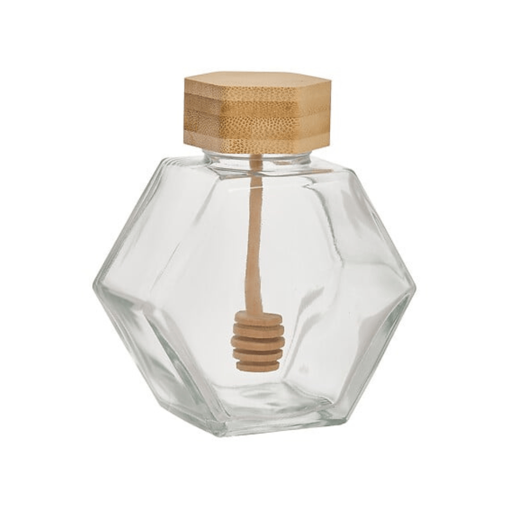 Alpha55 Pot à miel en verre hexagonal Hex 13,2 × 6,2 × 11,8 cm