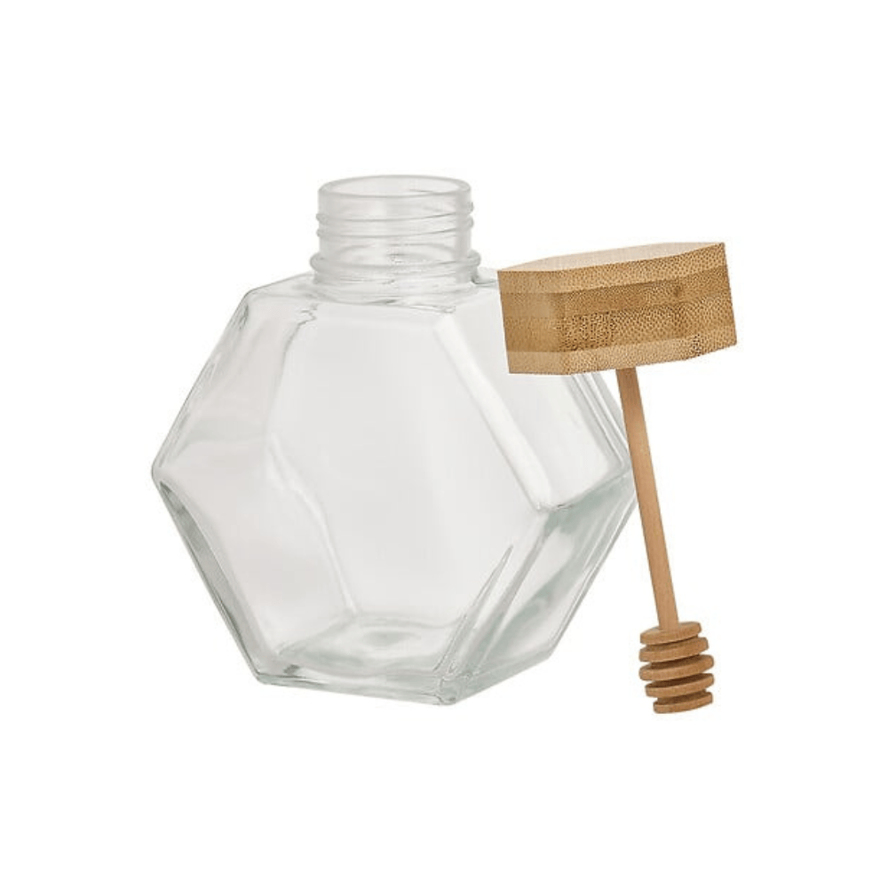 Alpha55 Pot à miel Hex en verre – design pratique