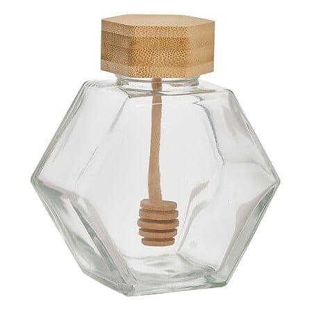 Alpha55 Pot à miel Hex en verre – design pratique