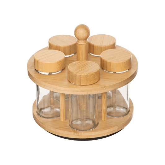 alpha55 Rack 5 pots à épices Cozy – Verre & support bambou
