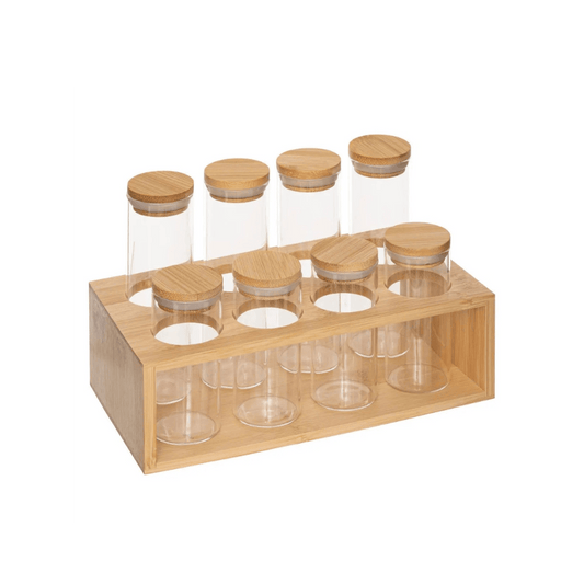 alpha55 Rack 8 pots à épices avec support en bambou – Élégant