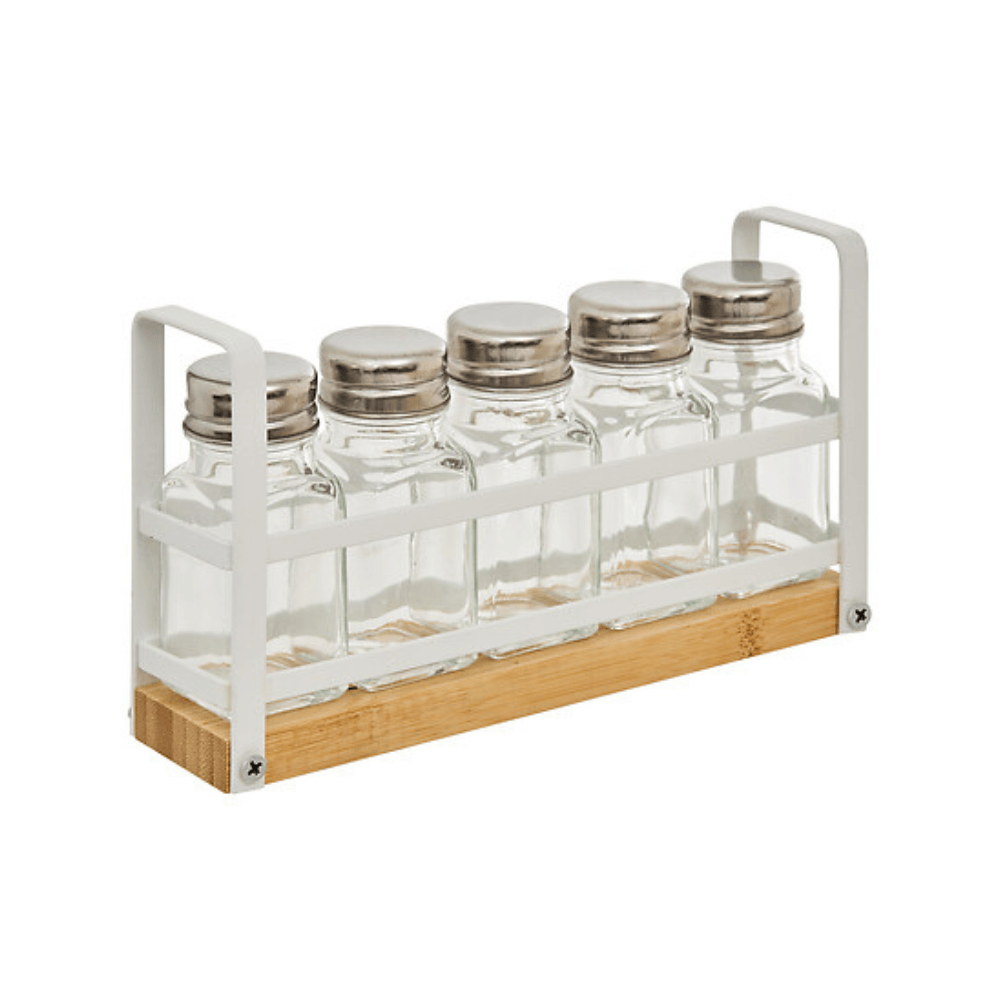 alpha55 Rack à Épices Balm avec 5 Pots en Verre et métal Blanc