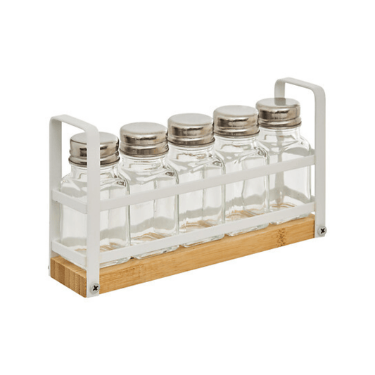alpha55 Rack à Épices Balm avec 5 Pots en Verre et métal Blanc