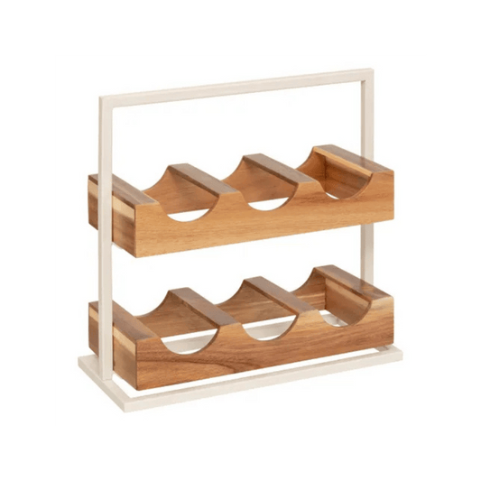 alpha55 Rack pour 6 bouteilles en métal & acacia – Support décoratif