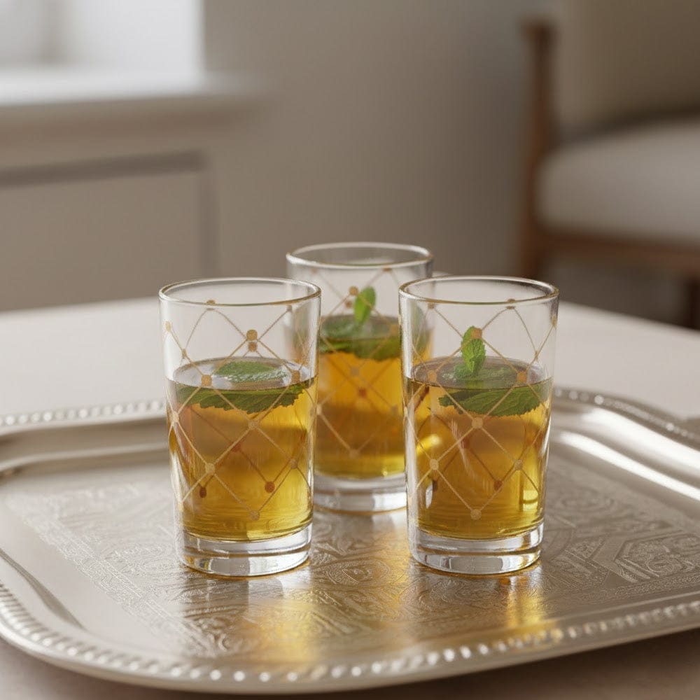 Alpha55 Set de 12 verres à thé 15 cl croisillons doré