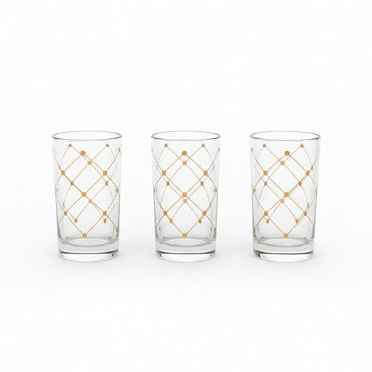 Alpha55 Set de 12 verres à thé 15 cl croisillons doré