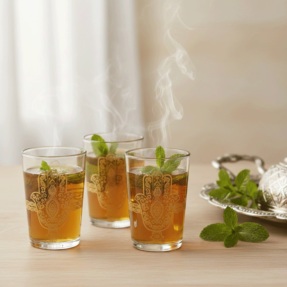 Alpha55 Set de 12 verres à thé 20 cl Khmissa doré