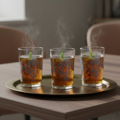 Alpha55 Set de 12 verres à thé 20 cl losange fleuri argent