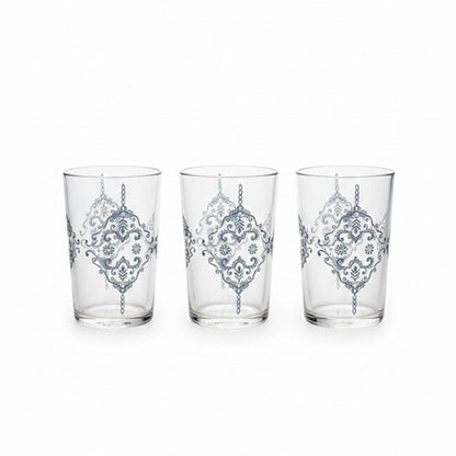 Alpha55 Set de 12 verres à thé 20 cl losange fleuri argent