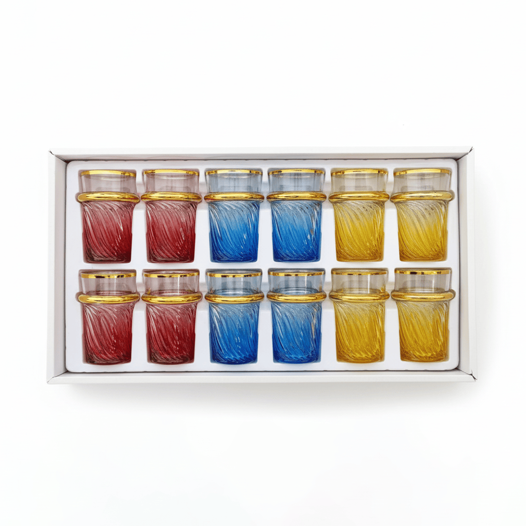 Alpha55 Set de 12 Verres à Thé Bou9 – Motif Ondulé