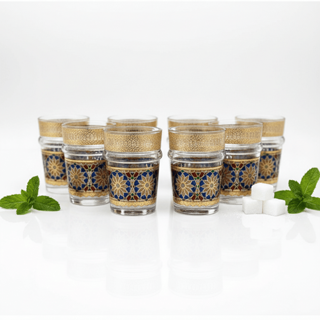 Alpha55 Set de 12 Verres à Thé Bou9 – Motif Zellij Bleu